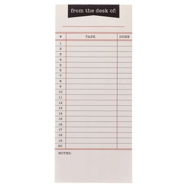 Notepad that resembles a library card with the heading "from the desk of" at the top